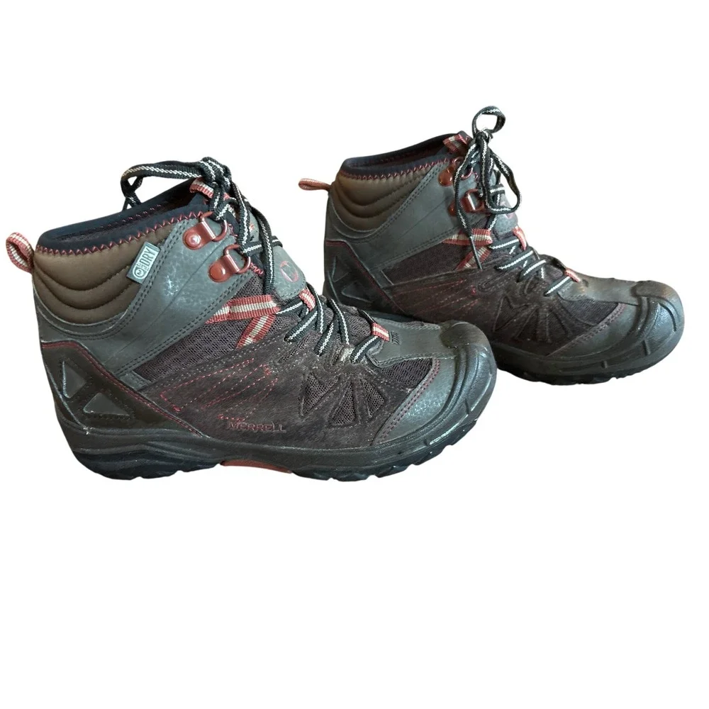 Merrell Capra Mid WTPF Hiking Boots Kids 3.5M Brown Grey Waterproof